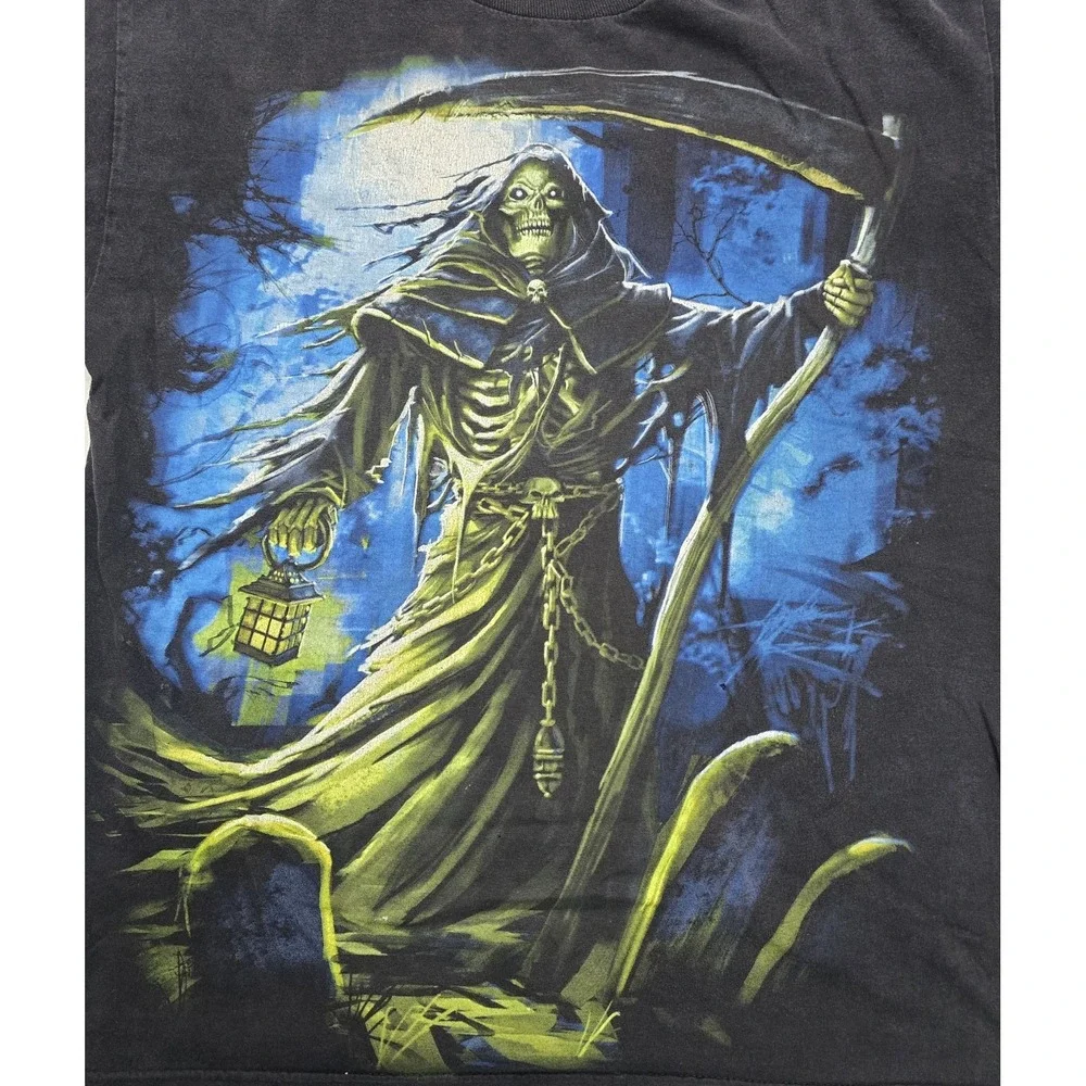 Alstyle Grim Reaper Graphic T-Shirt Mens Large Black Gothic Horror Scythe Tee